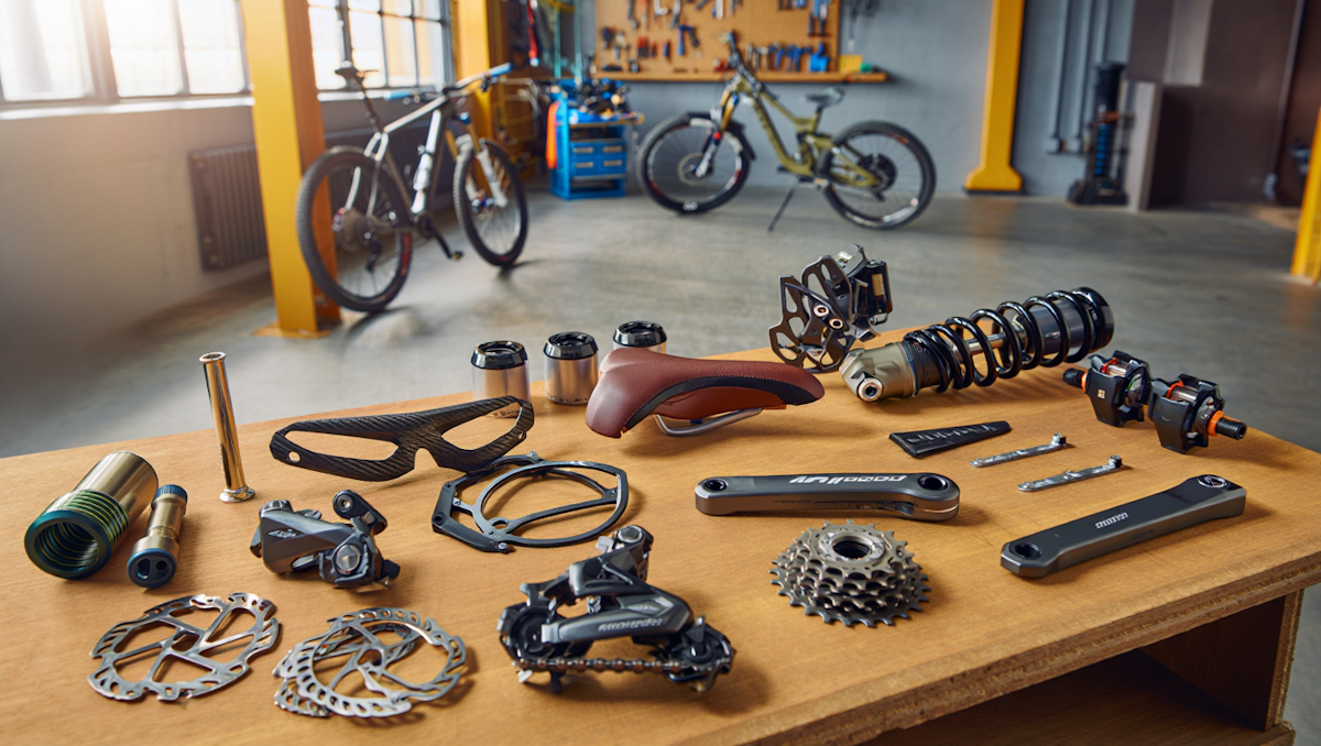 Essential bicycle drivetrain parts including chain crankset derailleur and shifter